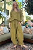 Sandbar Linen Blend Pop Over Shirt Olive